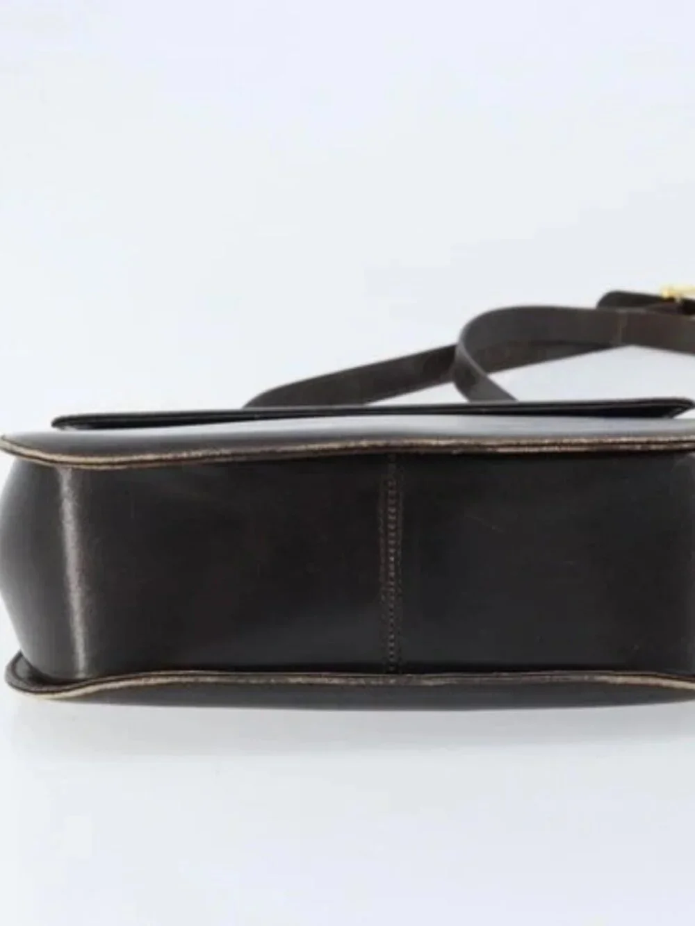 Salvatore Ferragamo Gancini Shoulder Bag Leather Dark Brown Gold Auth LNZ544